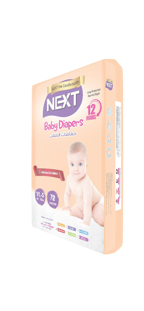 Next Diapers Softness Like Velvet long protection Day & Night Up to 12 Hours Comfort XL-5 with 72 pieces in pack